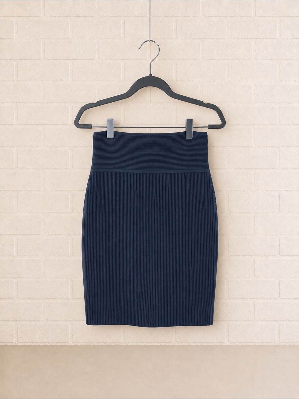 Aritzia Navy Ribbed High-Waist Pencil Skirt